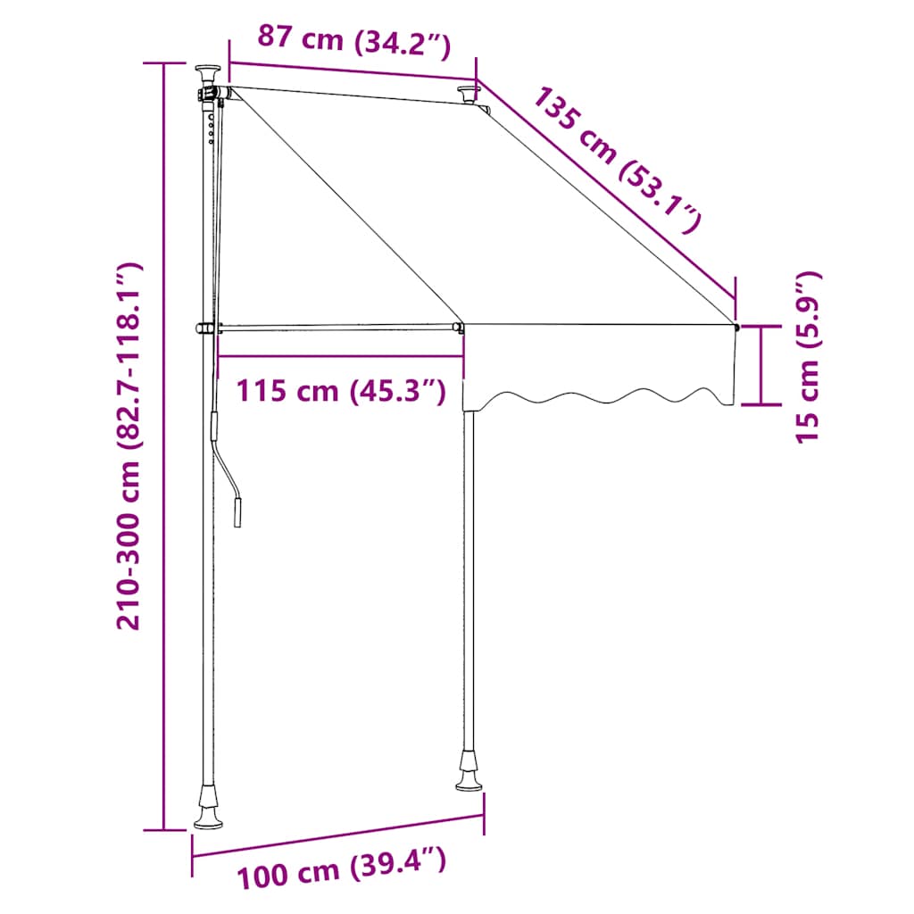 Rankinė ištraukiama markizė su LED, geltona ir mėlyna, 100cm