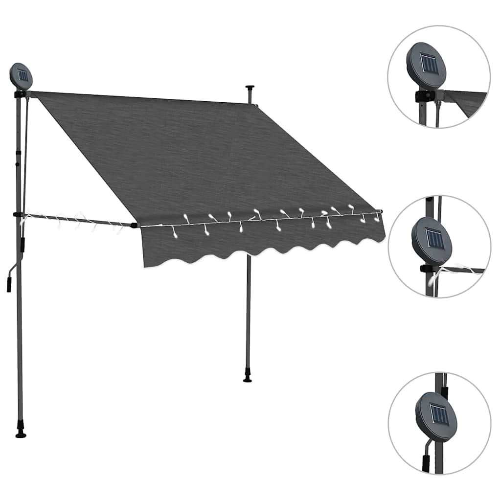 Rankiniu būdu ištraukiama markizė su LED, antracito, 200cm