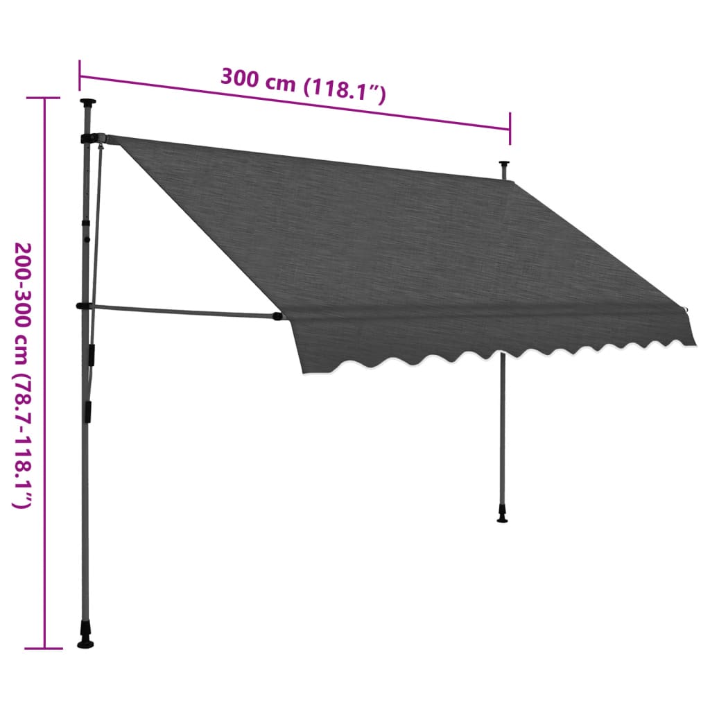 Rankiniu būdu ištraukiama markizė su LED, antracito, 300cm