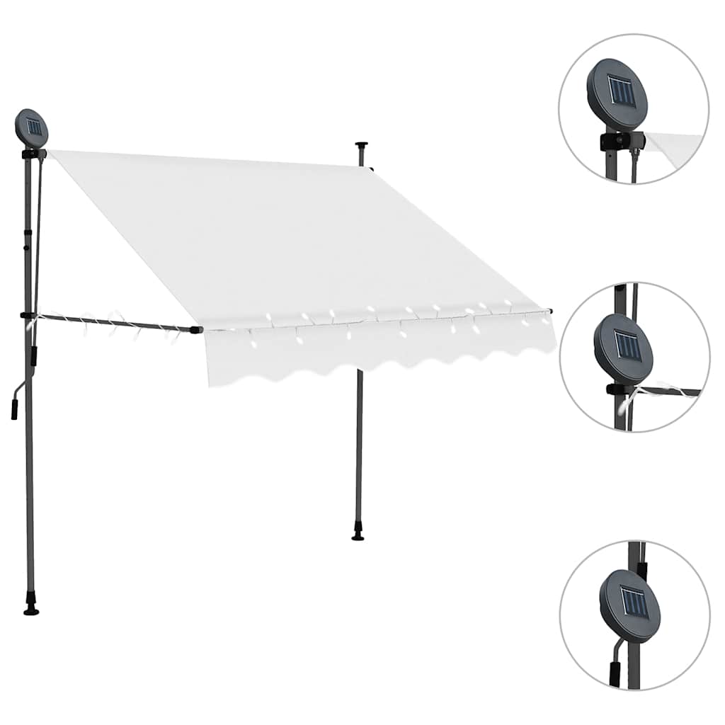 Manual Retractable Awning with LED, Cream, 150cm