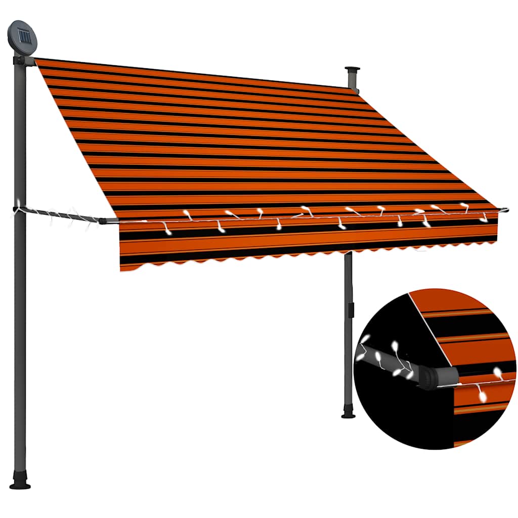 Rankinė ištraukiama markizė su LED, oranžinė ir ruda, 200cm