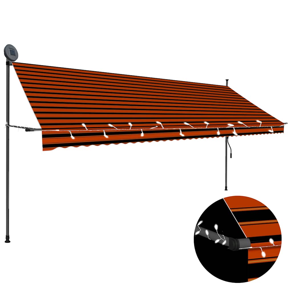 Manuāla izvelkamā markīze ar LED, oranža un brūna, 400 cm