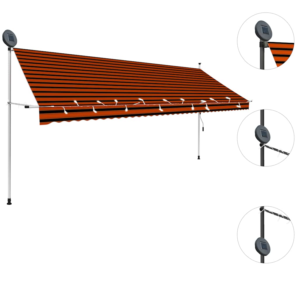 Manuāla izvelkamā markīze ar LED, oranža un brūna, 400 cm