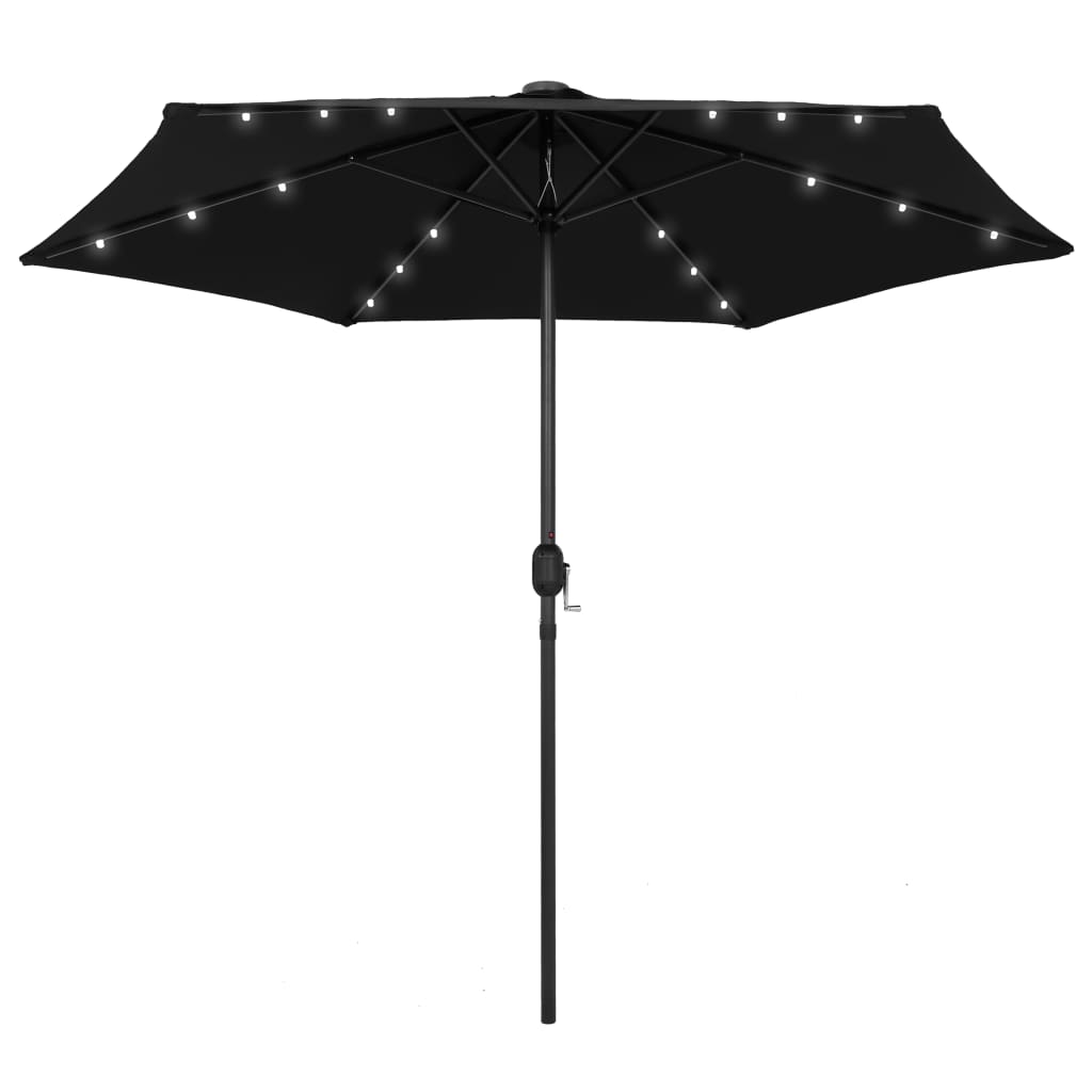Sodo skėtis su LED ir aliuminio stulpu, juodas, 270cm