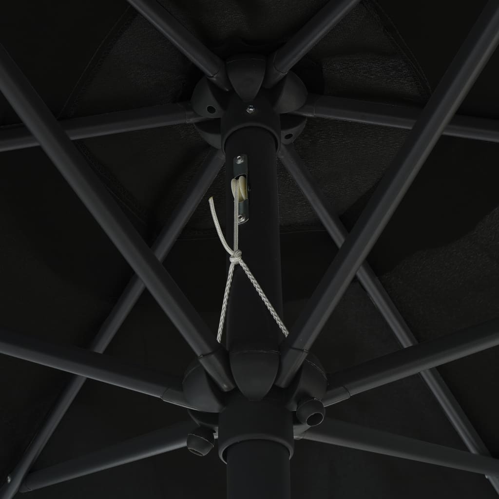 Sodo skėtis su LED ir aliuminio stulpu, juodas, 270cm