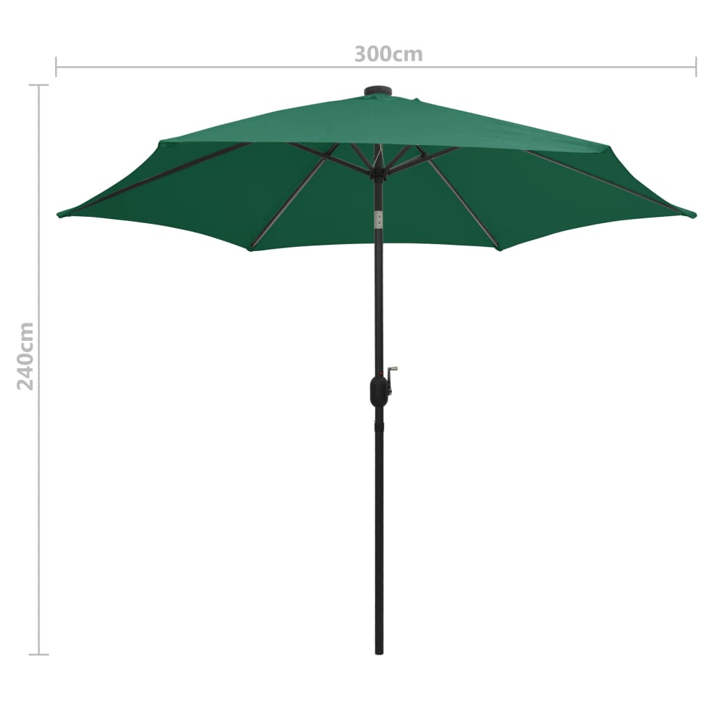 Sodo skėtis su LED ir aliuminio stulpu, žalias, 300cm