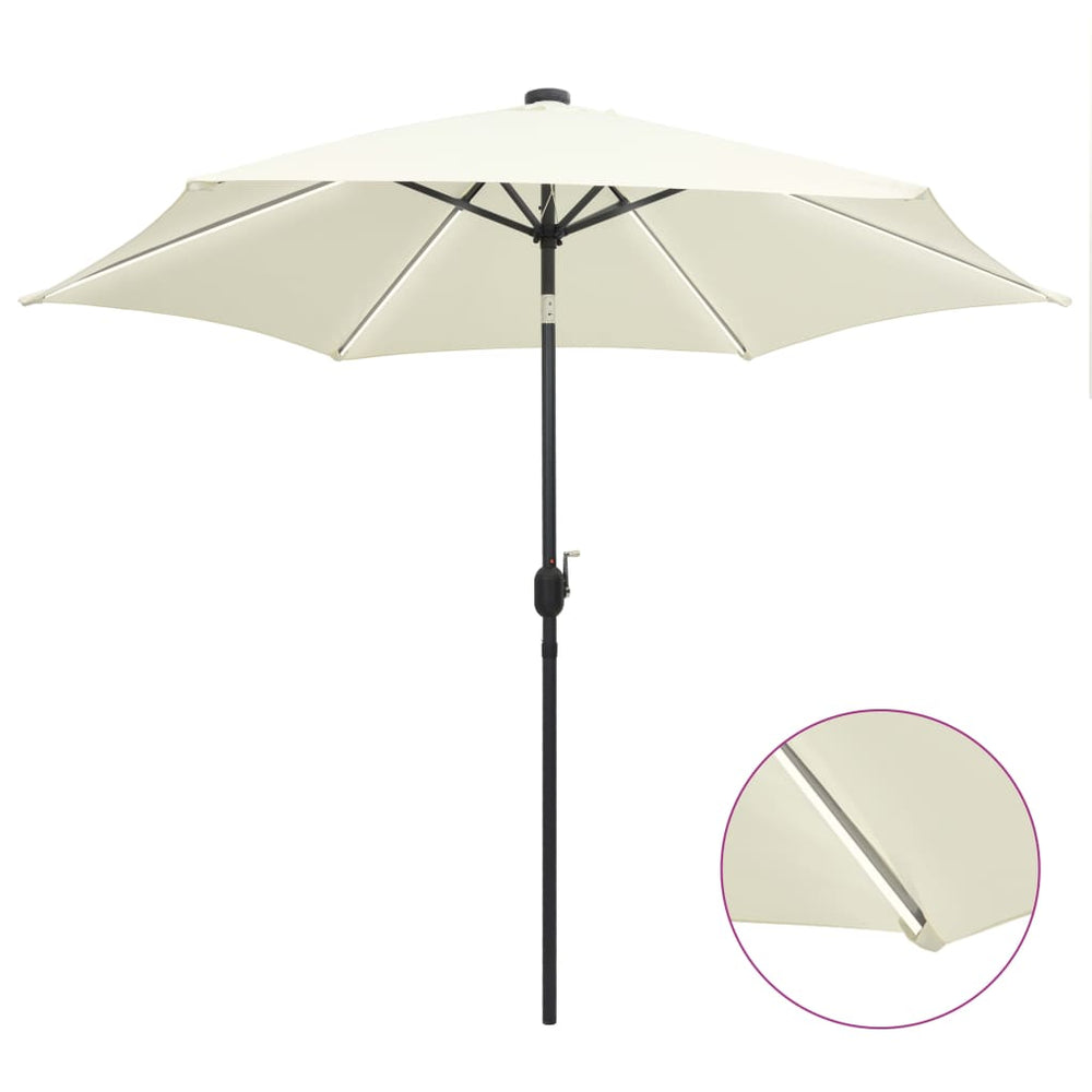 Garden Umbrella with LED and Aluminum Pole, Sand White, 300cm