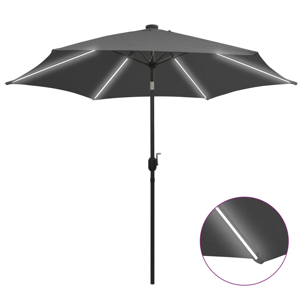 Garden umbrella with LED and aluminum pole, anthracite, 300cm