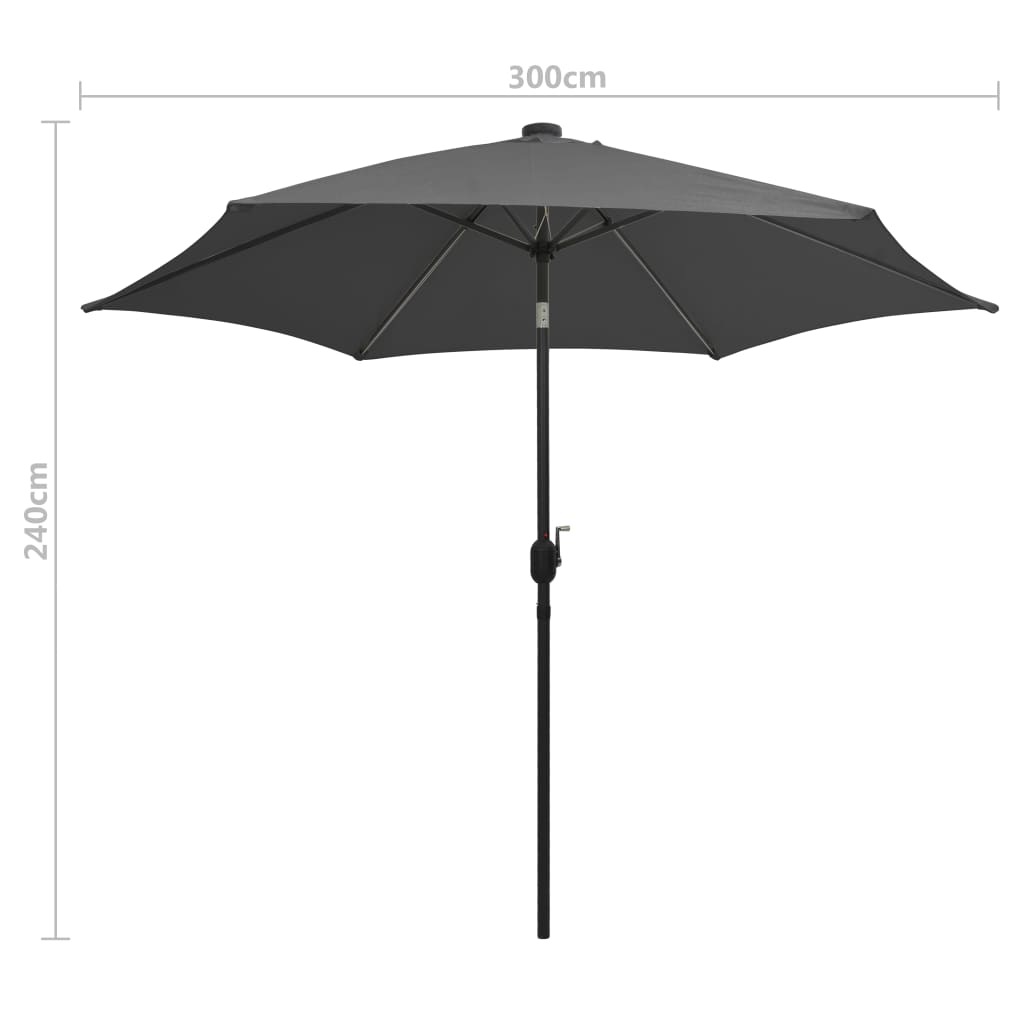 Garden umbrella with LED and aluminum pole, anthracite, 300cm