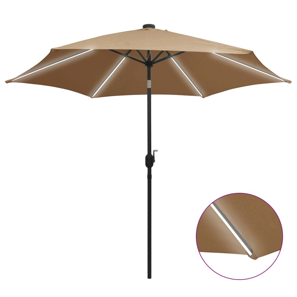 Garden Parasol with LED and Aluminium Pole, Taupe, 300cm