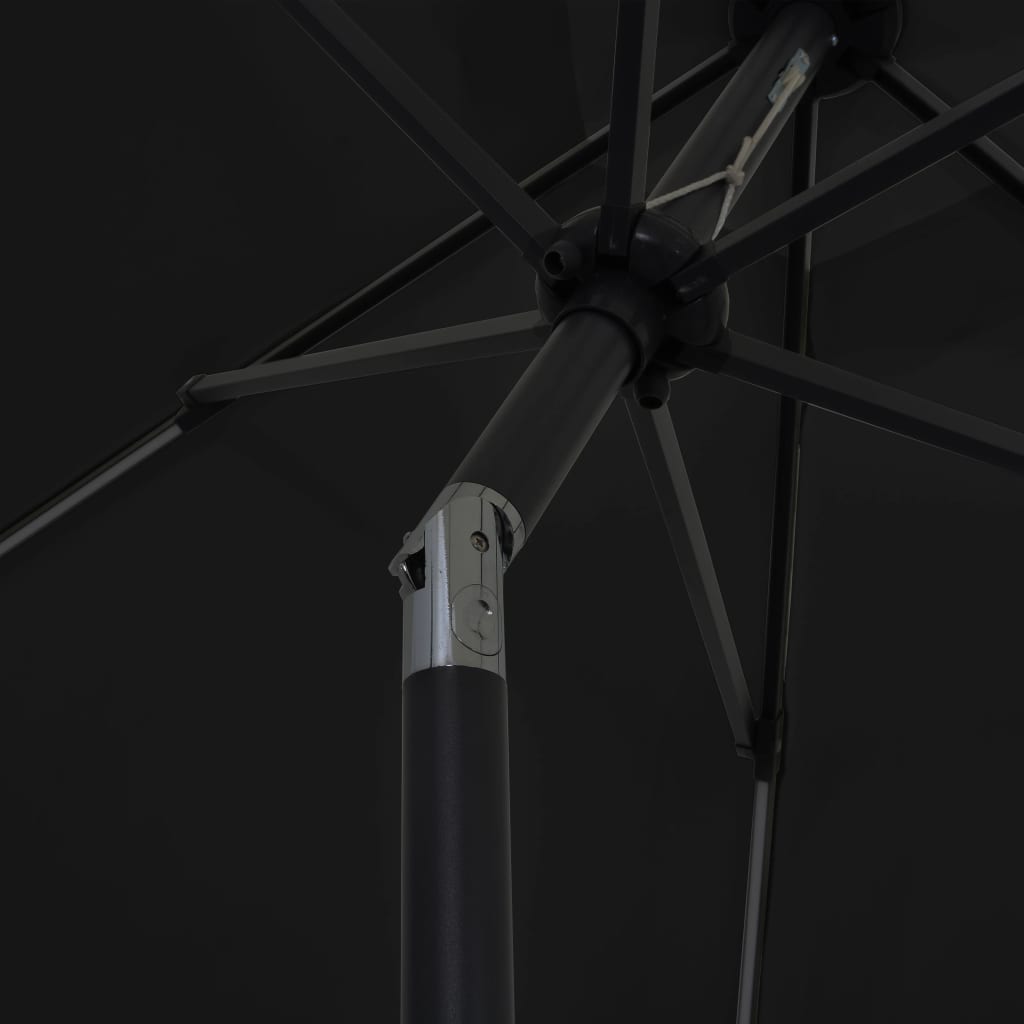 Sodo skėtis su LED ir aliuminio stulpu, juodas, 300cm