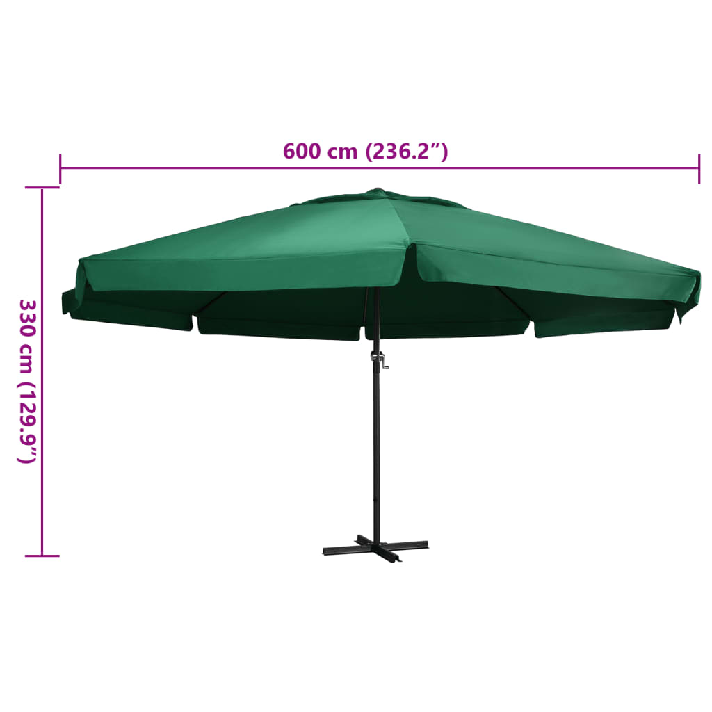 Garden umbrella with aluminium pole, green, 600cm