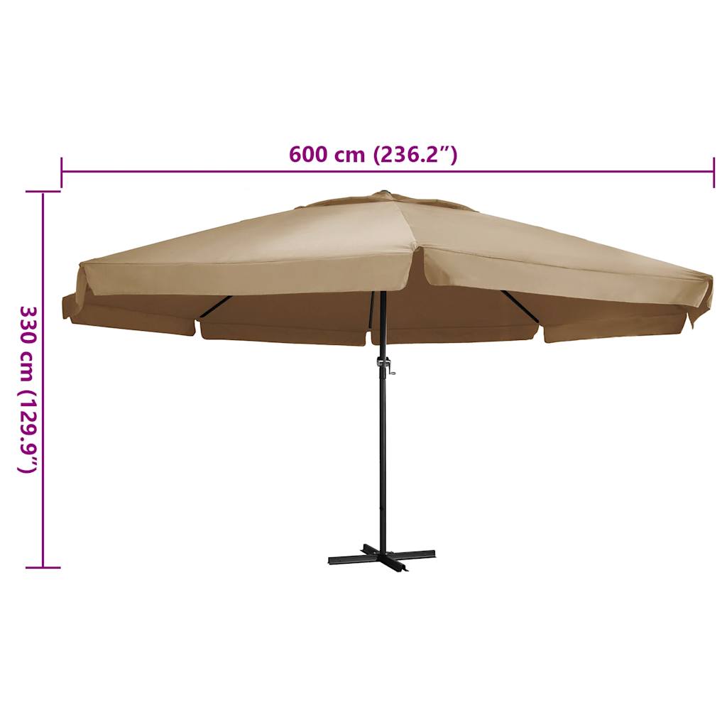 Garden parasol with aluminium pole, taupe, 600cm