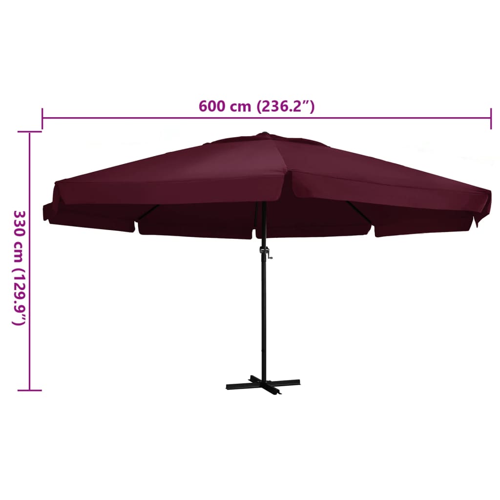 Garden Parasol with Aluminium Pole, Red, 600cm