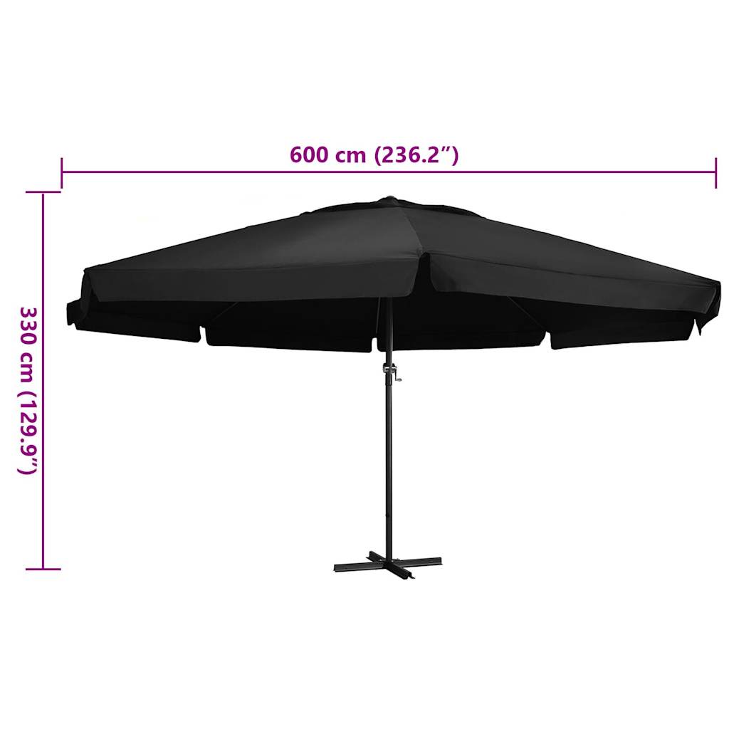 Garden Parasol with Aluminum Pole, Black, 600cm