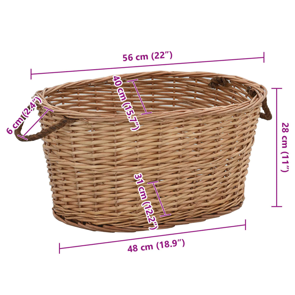 Willow log basket with handles, natural, 56x40x28cm
