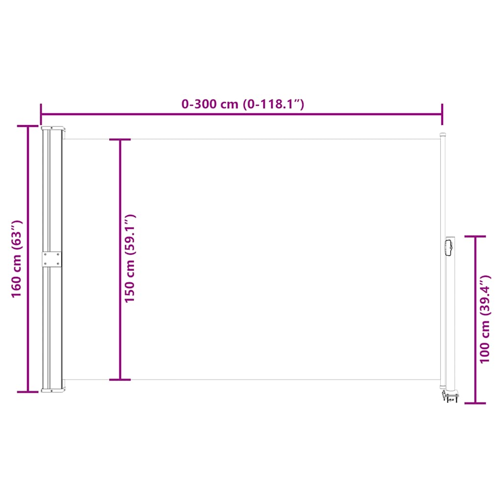 Retractable side garden awning, red, 160x300cm
