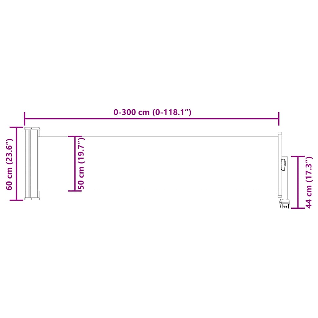 Retractable side awning, black, 60x300cm