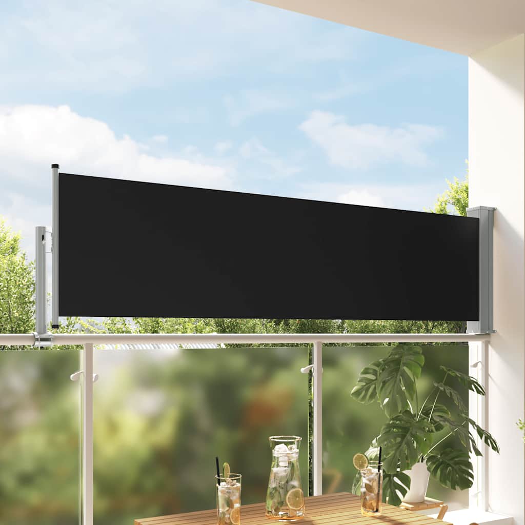 Ištraukiama šoninė kiemo pertvara, juodos spalvos, 80x300cm