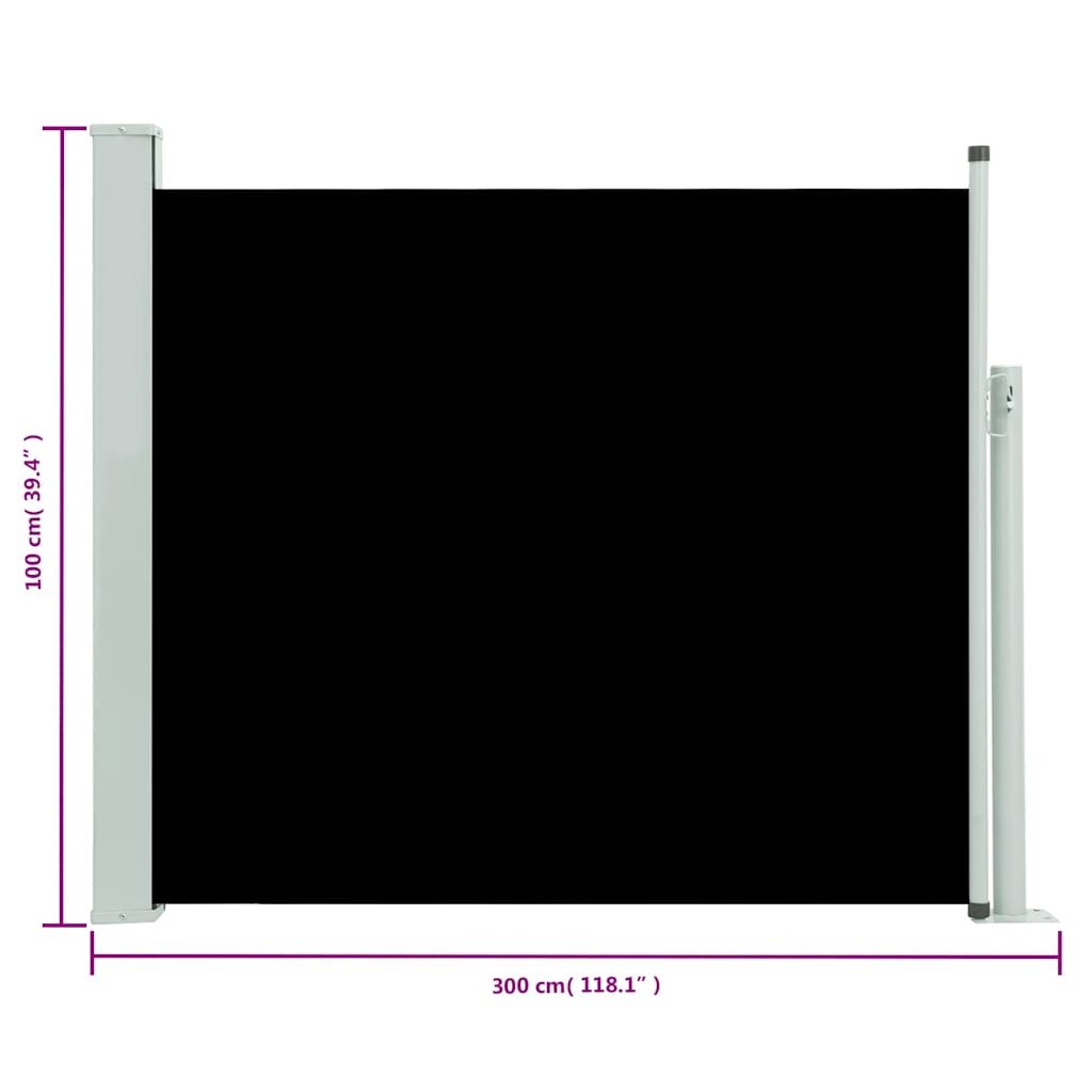 Ištraukiama šoninė kiemo pertvara, juodos spalvos, 100x300cm