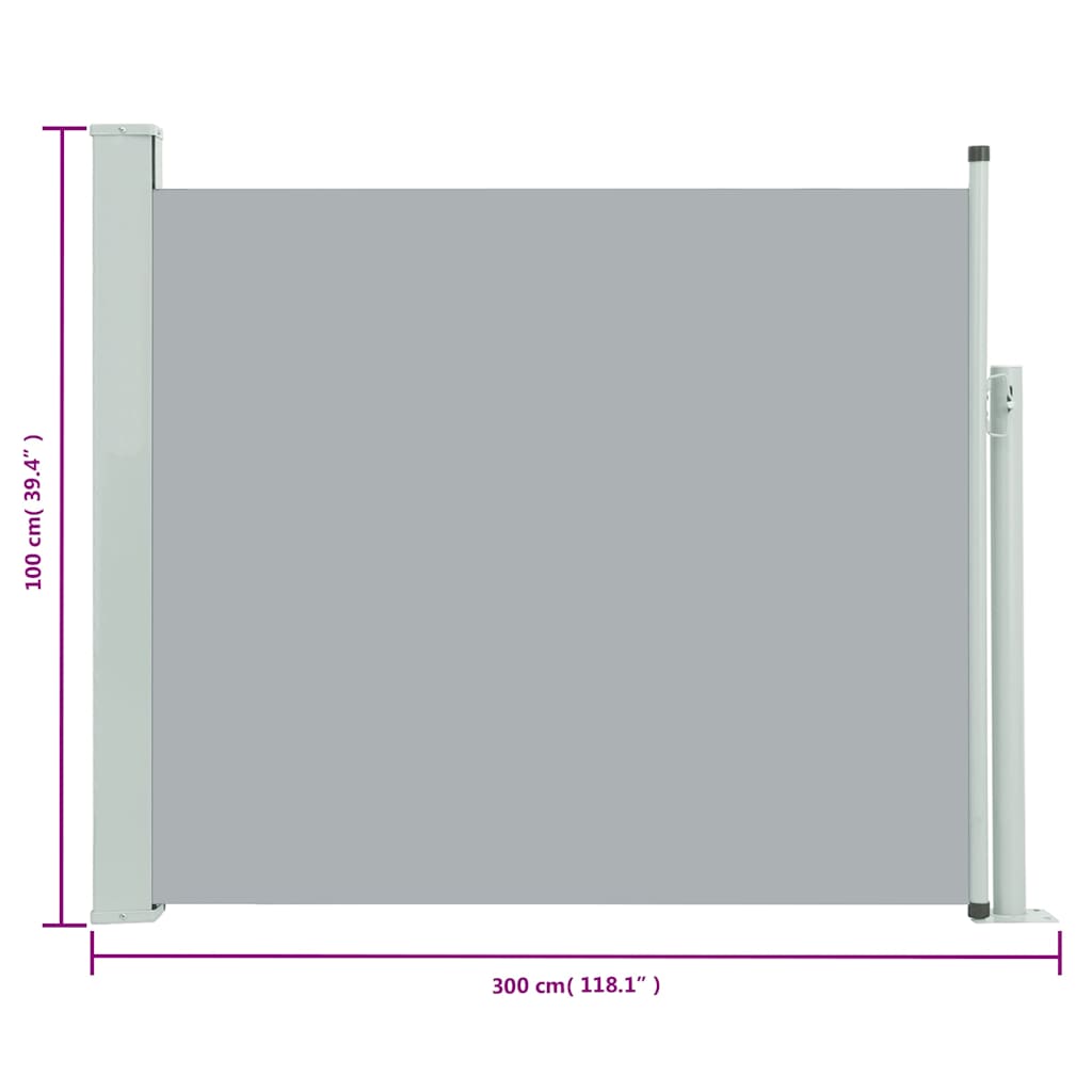 Ištraukiama šoninė kiemo pertvara, pilkos spalvos, 100x300cm