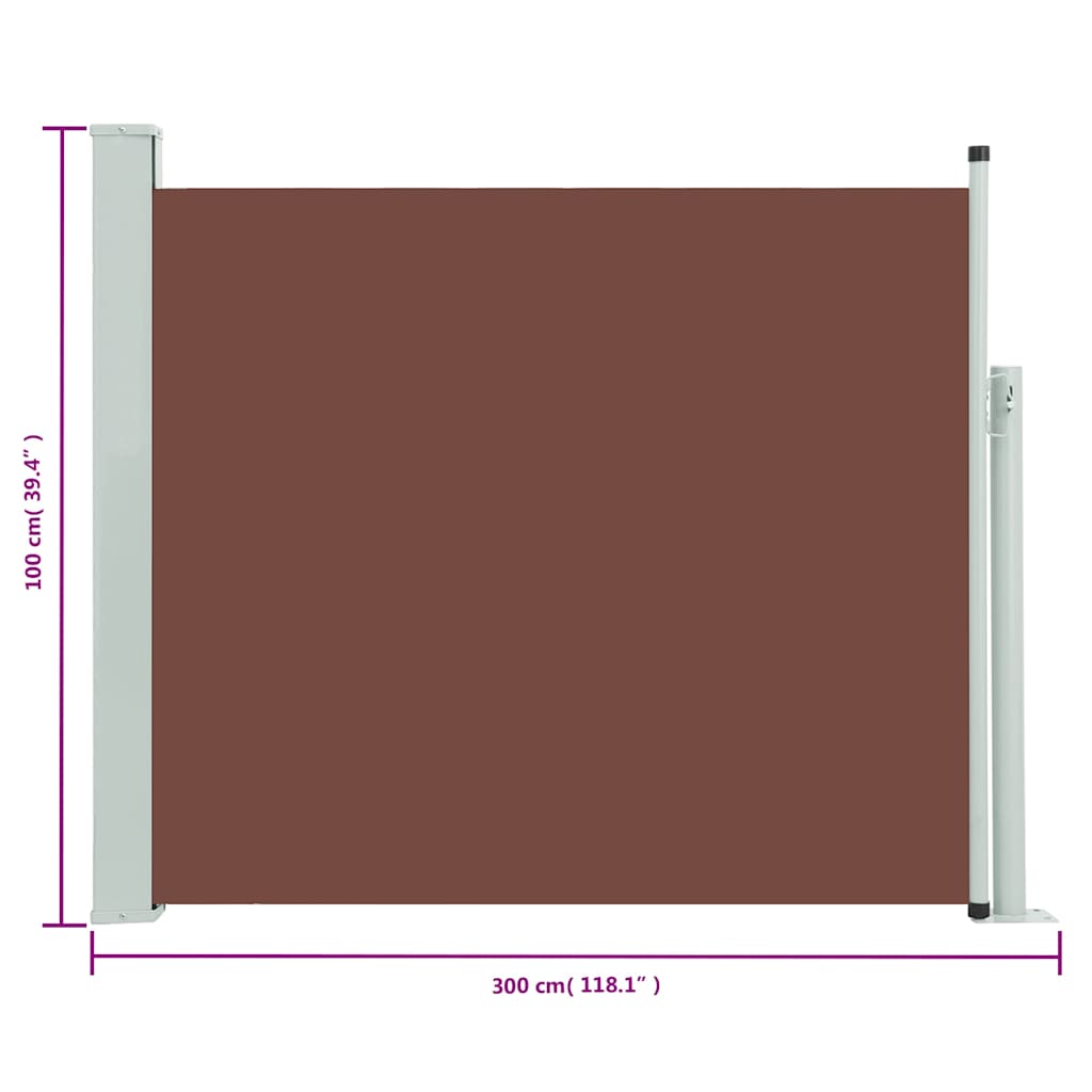 Ištraukiama šoninė kiemo pertvara, rudos spalvos, 100x300cm
