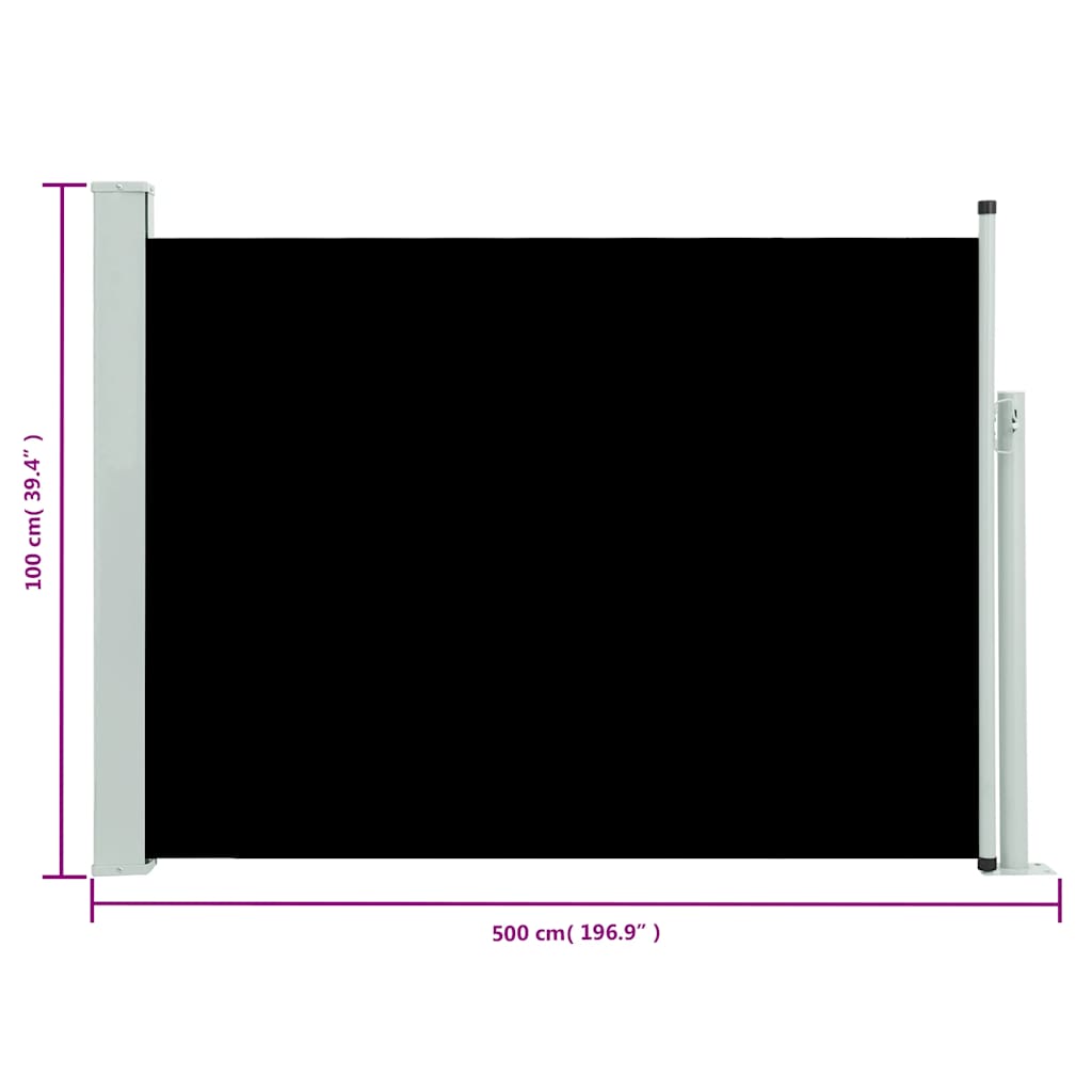 Ištraukiama šoninė kiemo pertvara, juodos spalvos, 100x500cm