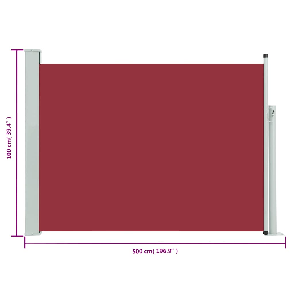 Ištraukiama šoninė kiemo pertvara, raudonos spalvos, 100x500cm