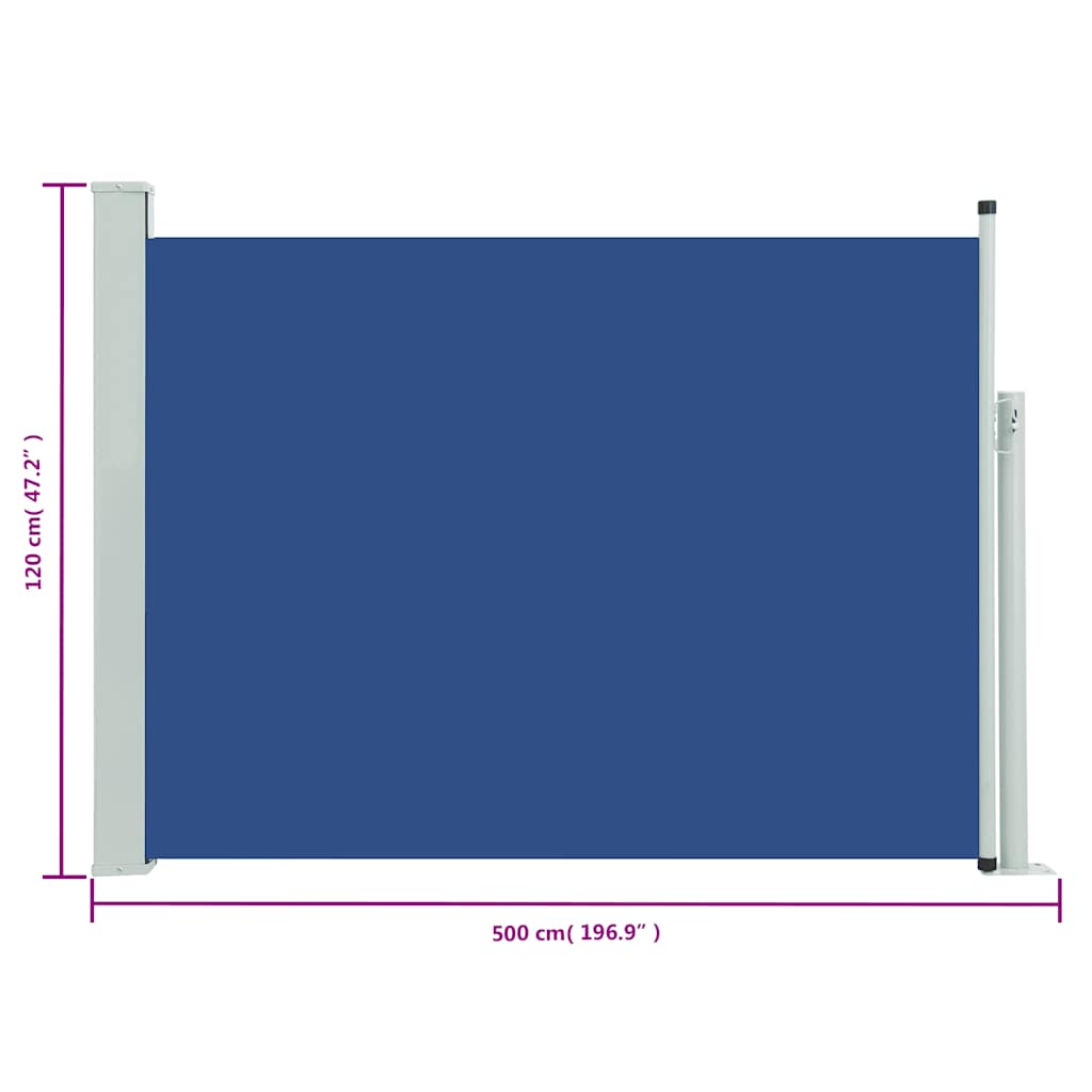 Ištraukiama šoninė kiemo pertvara, mėlynos spalvos, 120x500cm