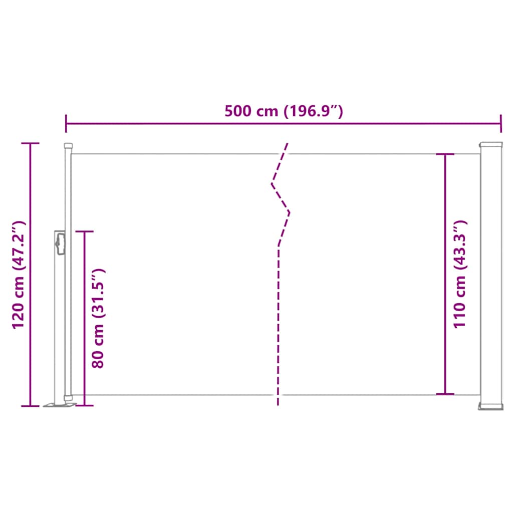 Ištraukiama šoninė kiemo pertvara, pilkos spalvos, 120x500cm