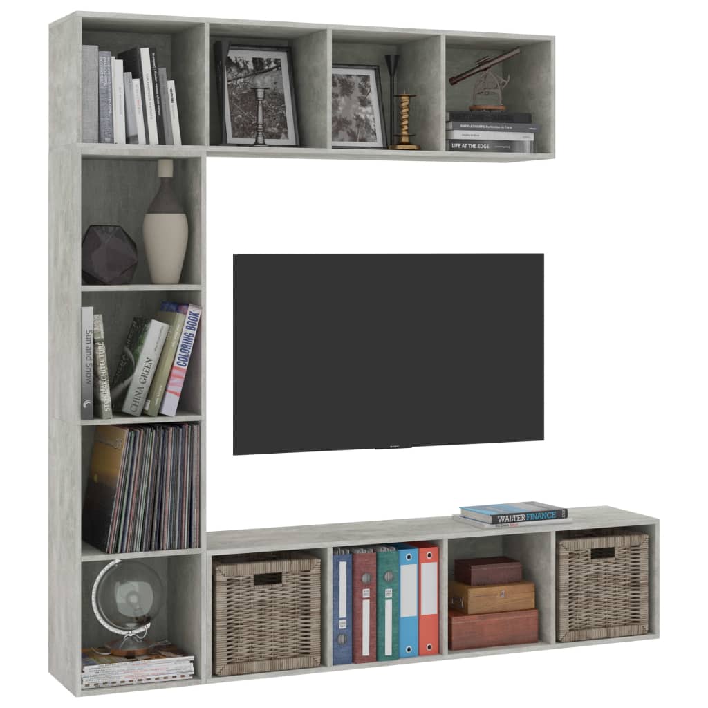 Plaukts grāmatām/TV komplekts, 3 d., tumši pel. kr., 180x30x180cm
