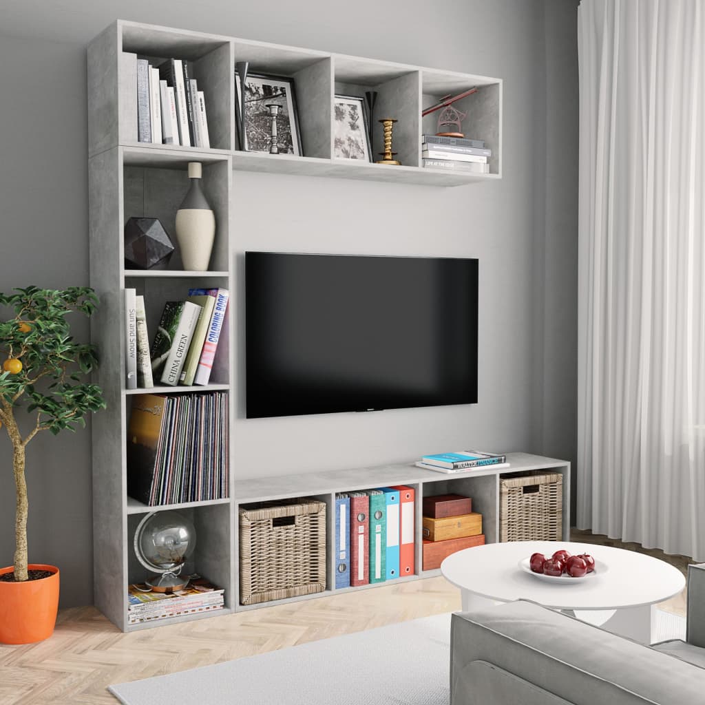 Plaukts grāmatām/TV komplekts, 3 d., tumši pel. kr., 180x30x180cm