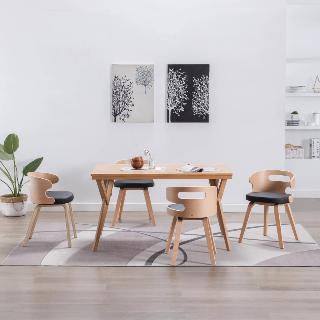 Dining chairs, 4 pcs., black, bentwood and faux leather