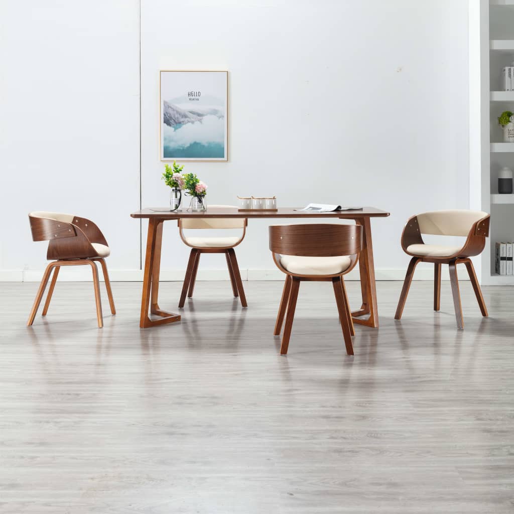 Dining chairs, 4 pcs., cream, bentwood and faux leather