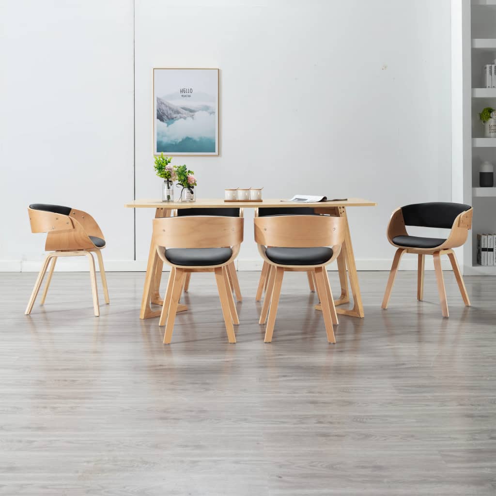 Dining chairs, 6 pcs, black, bentwood and faux leather