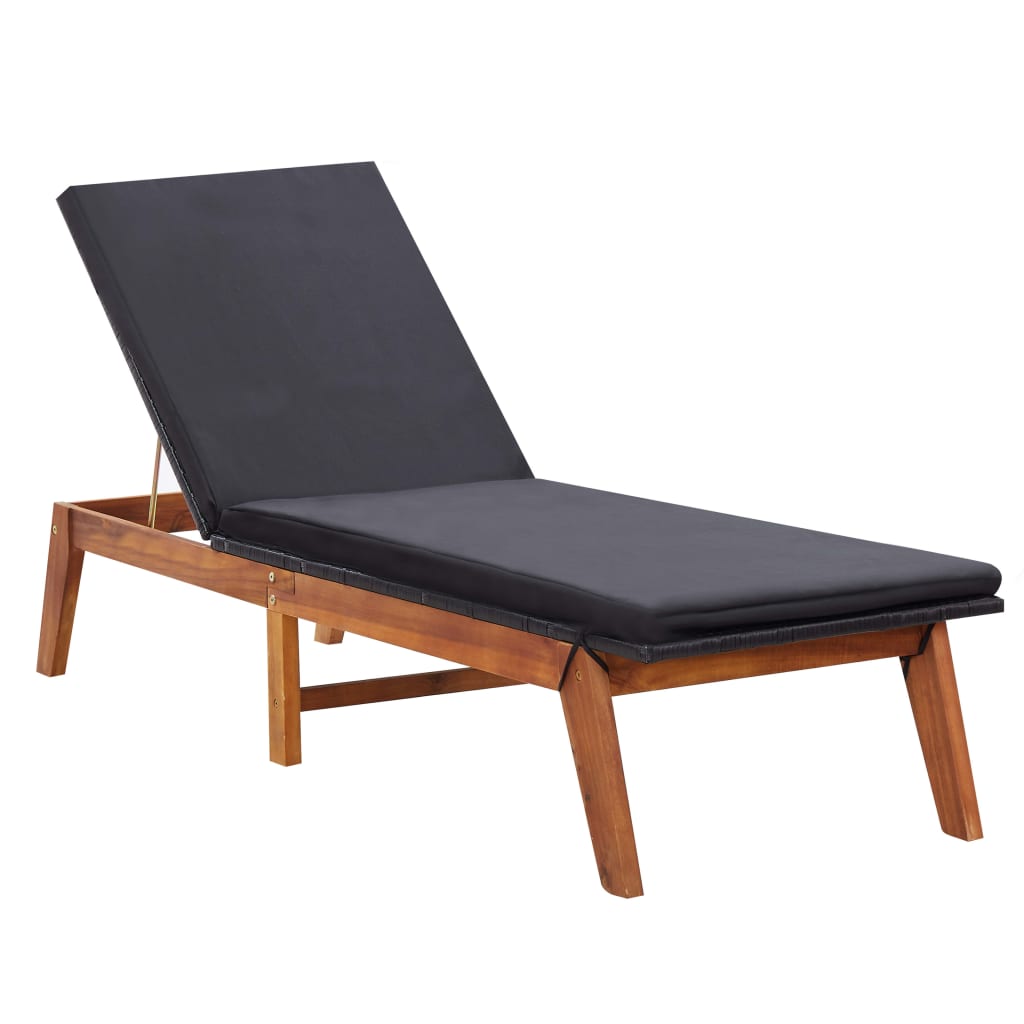 Sunlounger with table, poly rattan and solid acacia wood