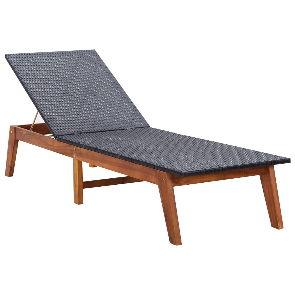 Sunlounger with table, poly rattan and solid acacia wood