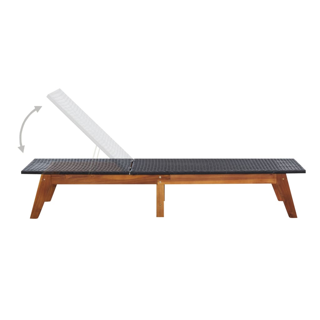 Sunlounger with table, poly rattan and solid acacia wood