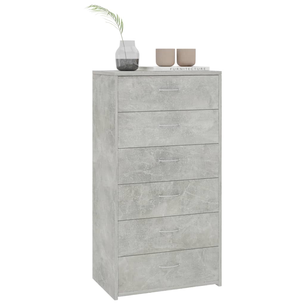 Šoninė spintelė su 6 stalčiais, betono, 50x34x96cm, mediena