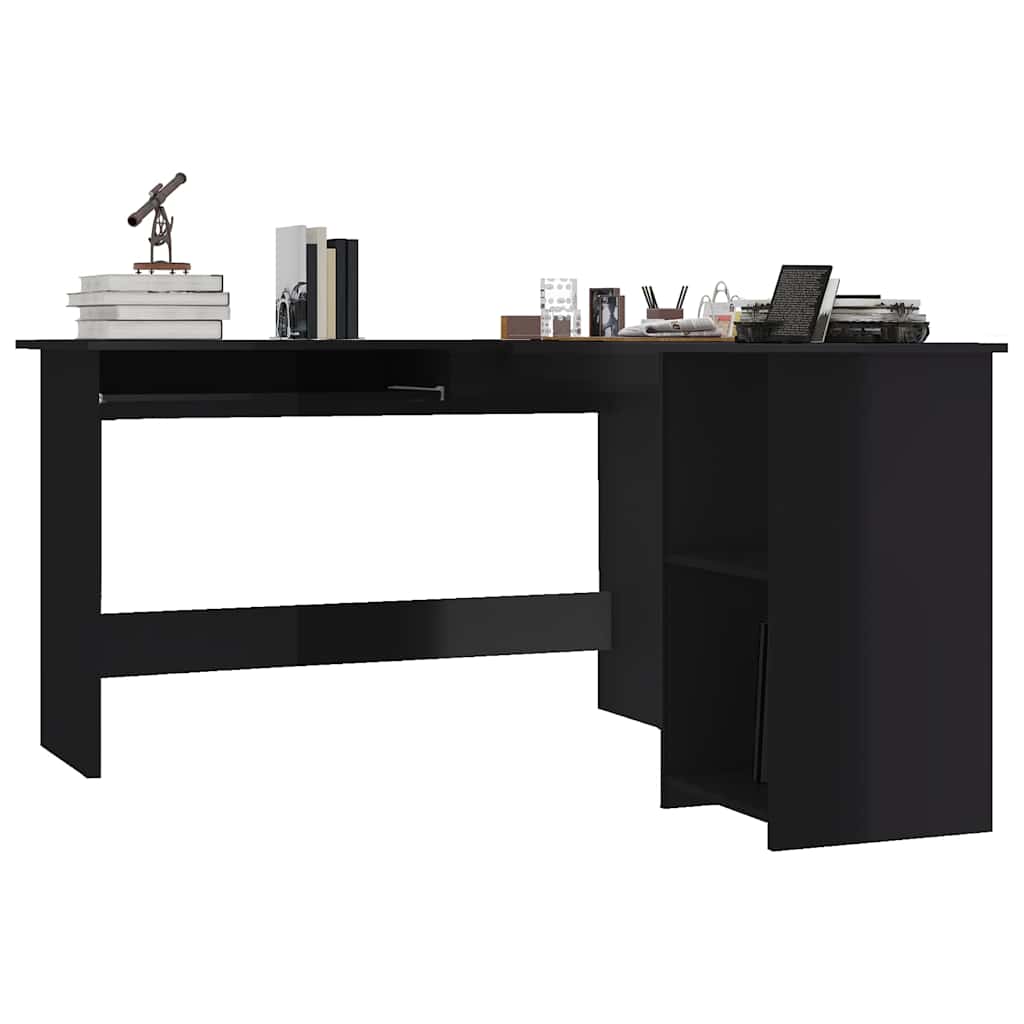 Kampinis stalas, juodas, 120x140x75cm, MDP, L formos, blizgus