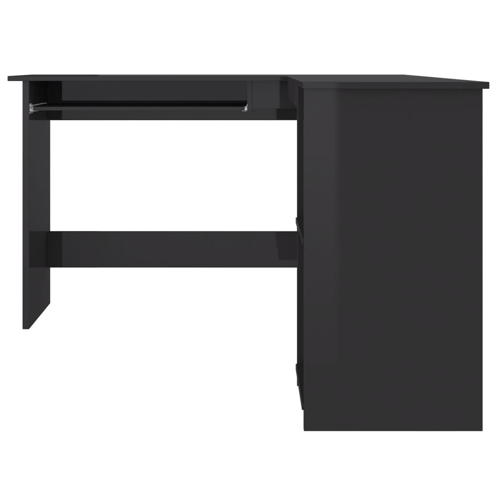 Kampinis stalas, juodas, 120x140x75cm, MDP, L formos, blizgus