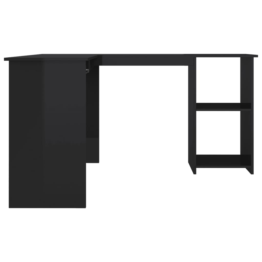 Kampinis stalas, juodas, 120x140x75cm, MDP, L formos, blizgus