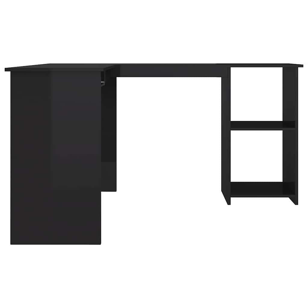 Kampinis stalas, juodas, 120x140x75cm, MDP, L formos, blizgus