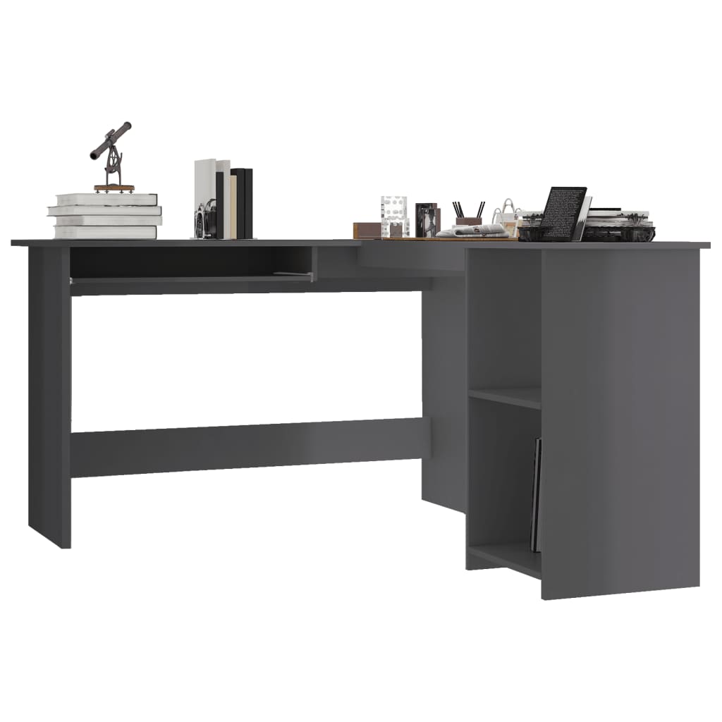 Kampinis stalas, pilkas, 120x140x75cm, MDP, L formos, blizgus
