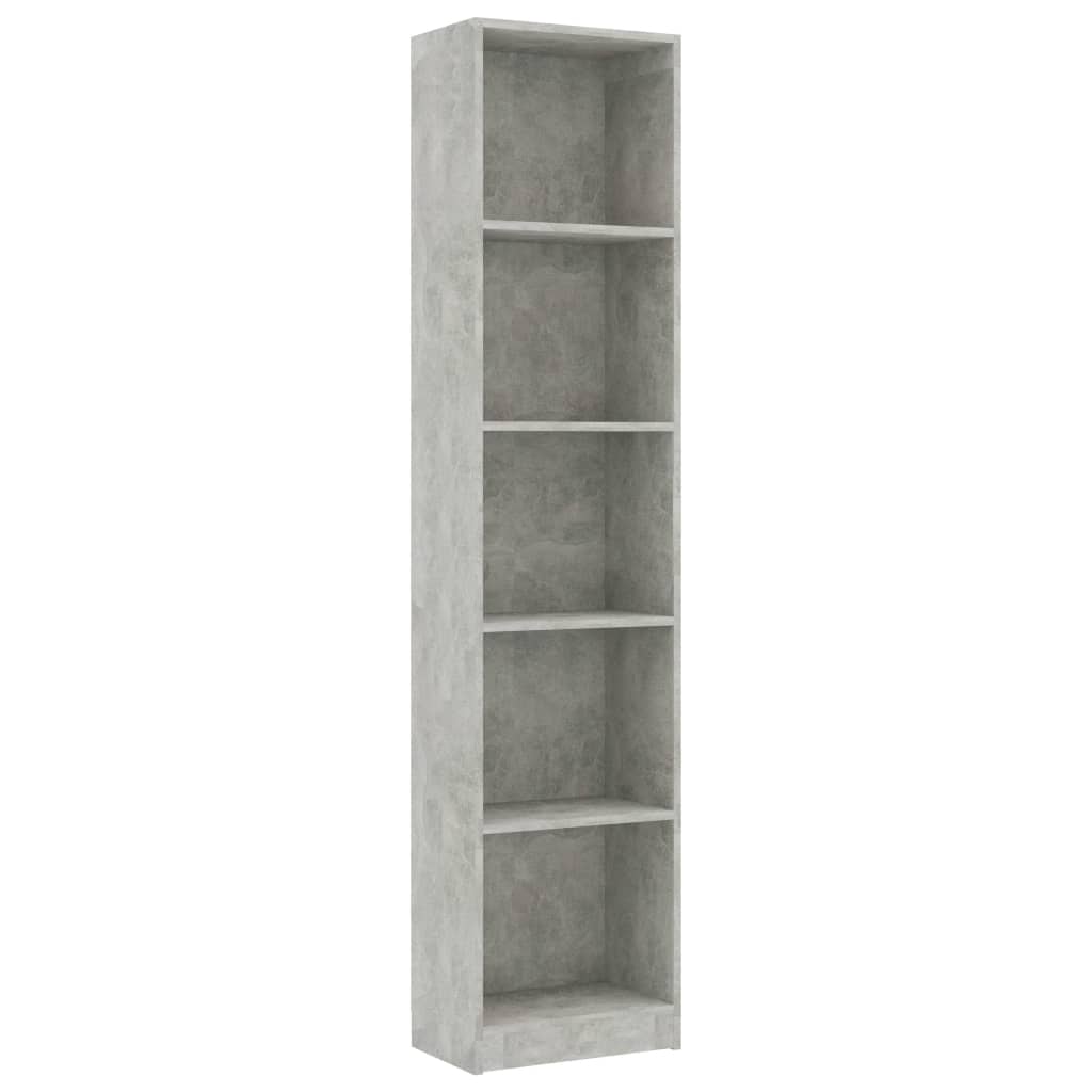Grāmatu plaukts, 5 līmeņi, betona, 40x24x175cm, koks
