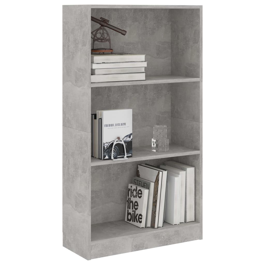Bookcase, 3 shelves, concrete, 60x24x109cm, wood