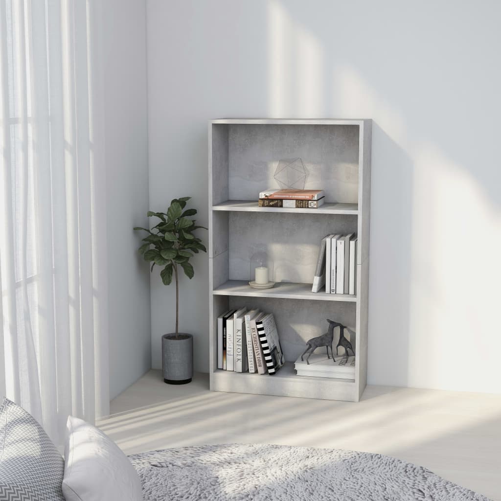 Bookcase, 3 shelves, concrete, 60x24x109cm, wood