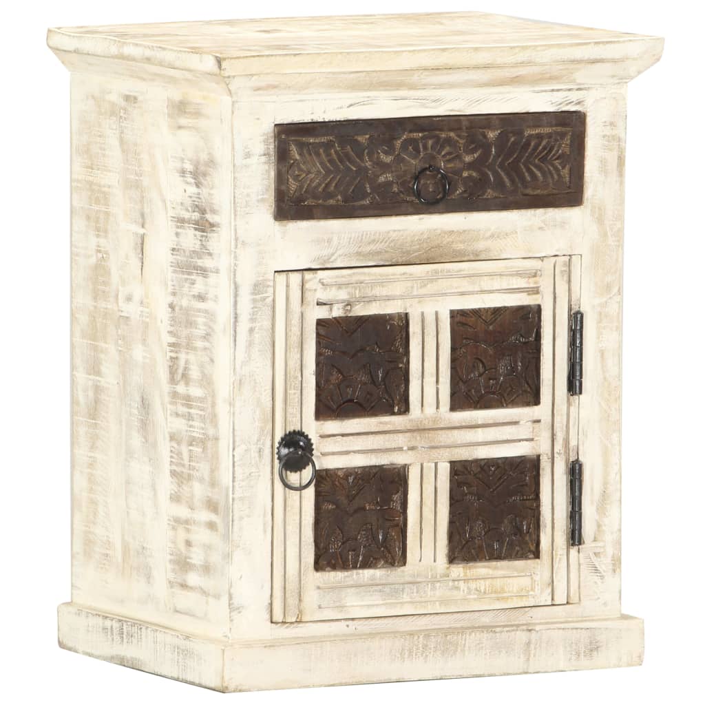 Bedside cabinet, white, 40x30x50cm, solid mango wood
