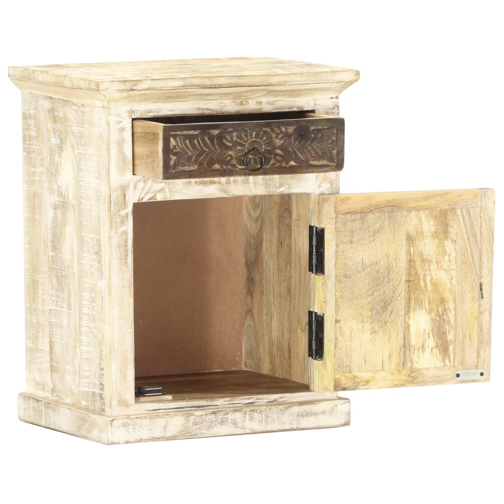 Bedside cabinet, white, 40x30x50cm, solid mango wood