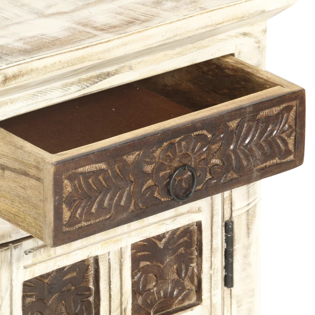 Bedside cabinet, white, 40x30x50cm, solid mango wood